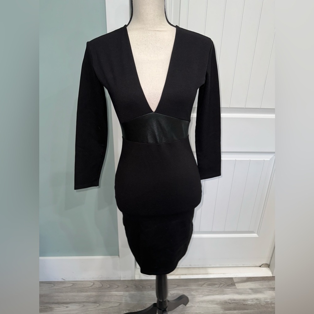 Mason leather trimmed deep plunge v neck Bodycon dress size XS - Picture 5 of 12